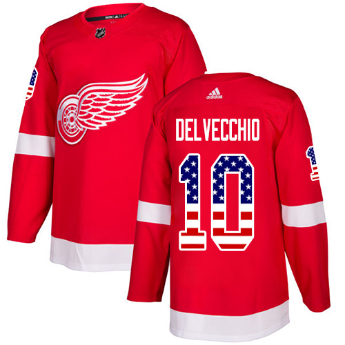 Adidas Red Wings #10 Alex Delvecchio Red Home Authentic USA Flag Stitched NHL Jersey